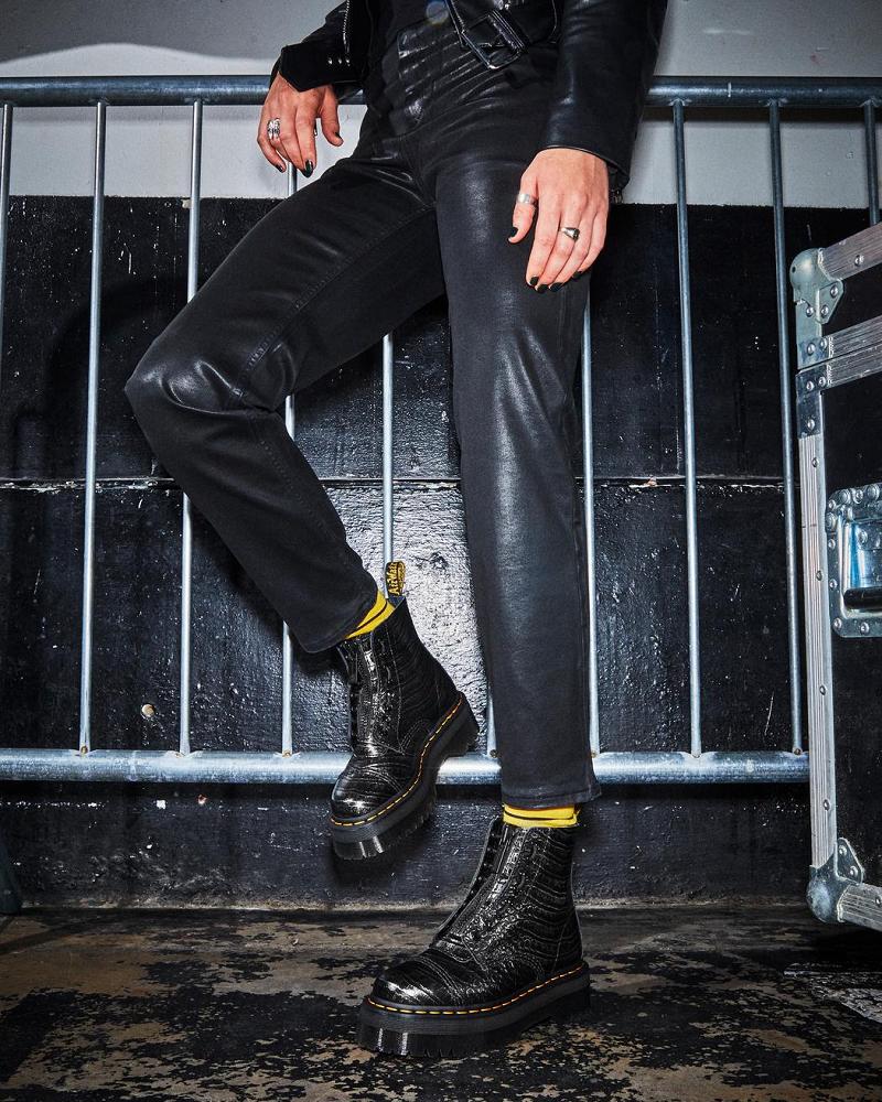Dr Martens Sinclair Croc Emboss Læder Platform Støvler Dame Sort | DK 252XYU